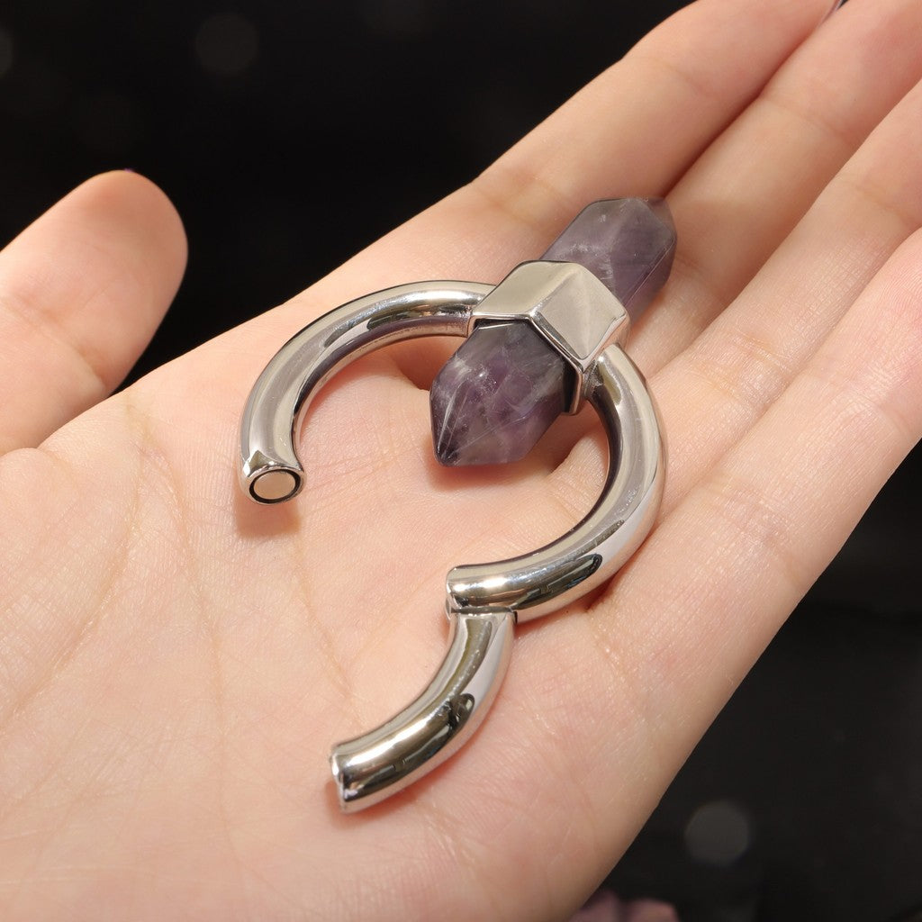 Amethyst Black Ear Weights , Hanging Gauge, Ear Weights, Lobe Hanger, Hexagonal Hoop Weights for Stretched Ears