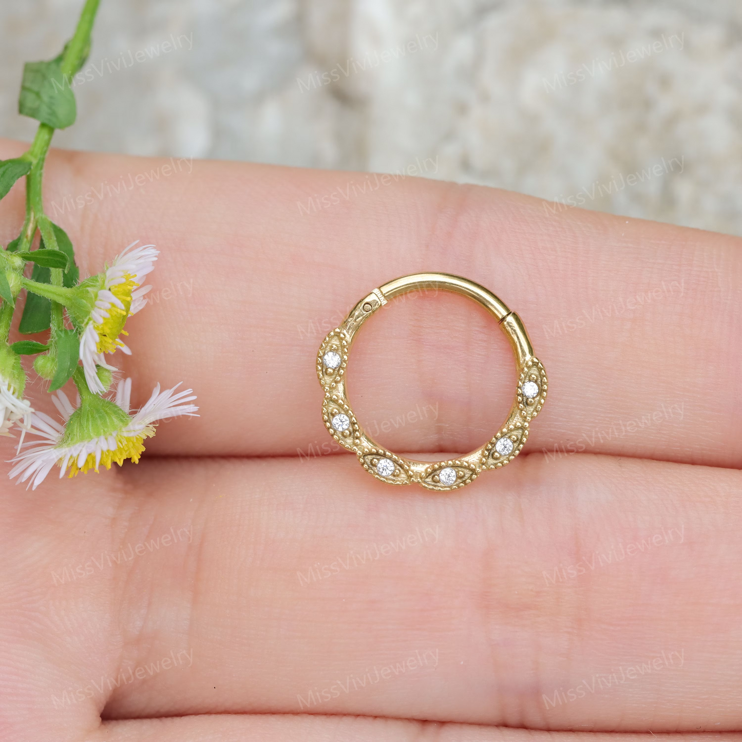 16G 316L Steel Flower Hinged Septum Nose Ring, Septum Clicker Silver, Septum Piercing Gold, Daith Hinged Hoop, Gift 1.2*8/10mm Silver Gold Miss Vivi Jewelry