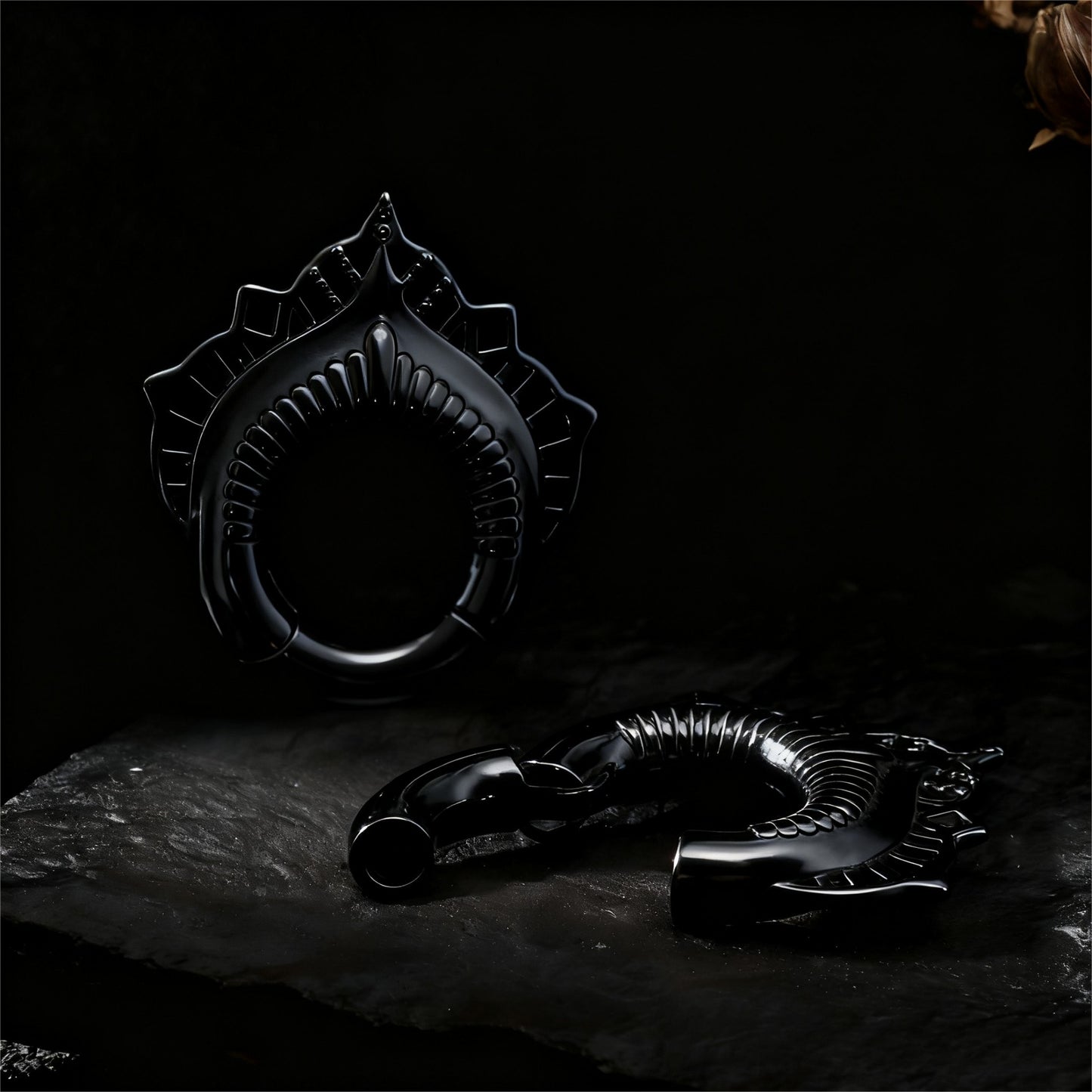 Black Lace Flower lobe weights/ Hinged Gauge Ring/ 2G Ear Gauges/ Ear Lobe stretching 6mm/ Gift Packaged Ear Weights