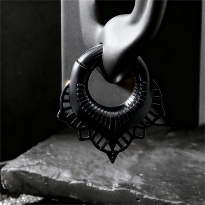 Black Lace Flower lobe weights/ Hinged Gauge Ring/ 2G Ear Gauges/ Ear Lobe stretching 6mm/ Gift Packaged Ear Weights