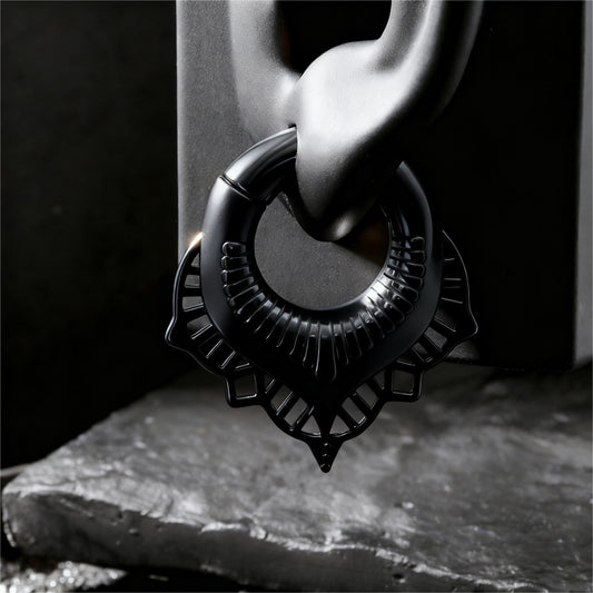 Black Lace Flower lobe weights/ Hinged Gauge Ring/ 2G Ear Gauges/ Ear Lobe stretching 6mm/ Gift Packaged Ear Weights