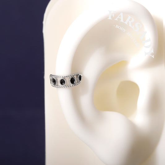 16G Black Enamel S925 Sterling Silver Conch Hoop