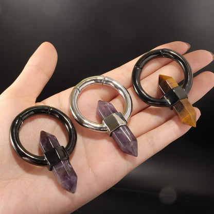Amethyst Ear Weight/ 6mm 2G Ear Lobe Hanger/ Ear Weight Gauges For Stretched Ear/ Spike Amethyst Plug Earring/Stone Dangle Ear Hanger Silvery