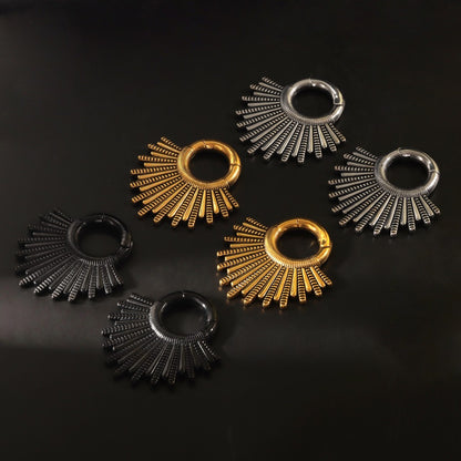 Black Fan Ear Weights for Stretched Ear/ Ear Hangers Hoop with Easy Clasp/ Gothic 2 Gauge Ear Plugs Heavy/ Steel Earlobe Gauge Weights