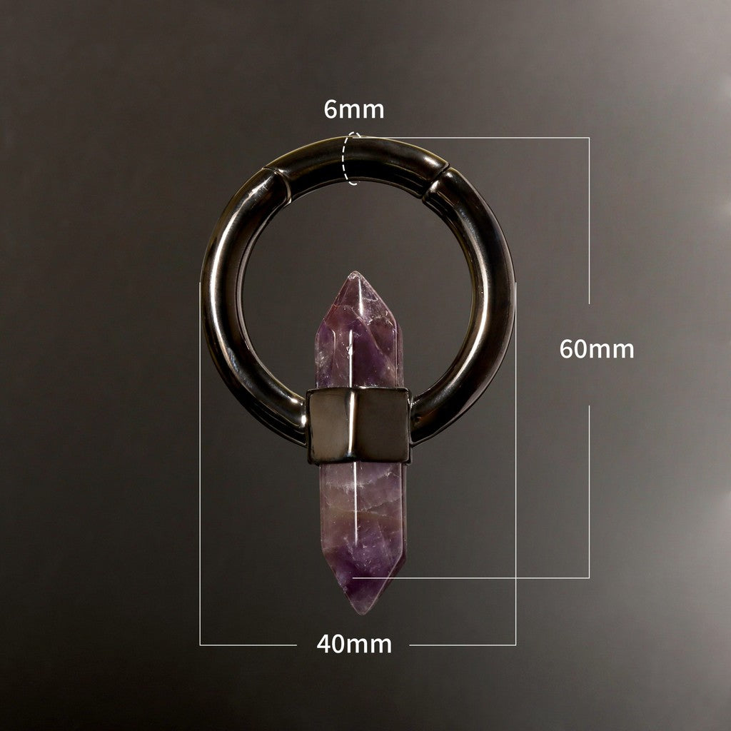 Amethyst Ear Weight/ 6mm 2G Ear Lobe Hanger/ Ear Weight Gauges For Stretched Ear/ Spike Amethyst Plug Earring/Stone Dangle Ear Hanger Silvery