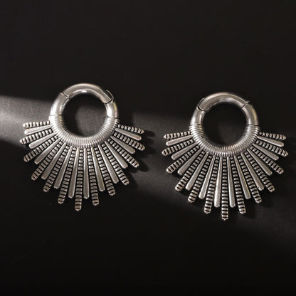 Black Fan Ear Weights for Stretched Ear/ Ear Hangers Hoop with Easy Clasp/ Gothic 2 Gauge Ear Plugs Heavy/ Steel Earlobe Gauge Weights