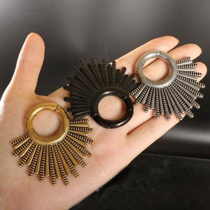 Black Fan Ear Weights for Stretched Ear/ Ear Hangers Hoop with Easy Clasp/ Gothic 2 Gauge Ear Plugs Heavy/ Steel Earlobe Gauge Weights