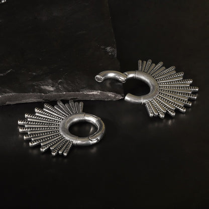 Black Fan Ear Weights for Stretched Ear/ Ear Hangers Hoop with Easy Clasp/ Gothic 2 Gauge Ear Plugs Heavy/ Steel Earlobe Gauge Weights