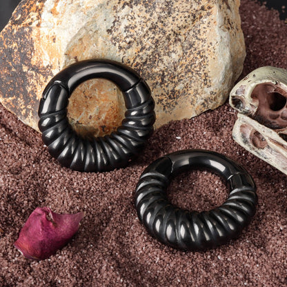 Black Ear Weights Hangers with Easy Clasp/ Ear Hangers for 2 Gauges Stretched Ear/ 6mm Ear Gauge Earrings/ Heavy Gauge Hanger Circle