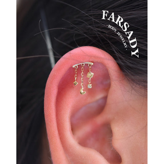 Moon Dangle Helix Push Pin Stud Earring