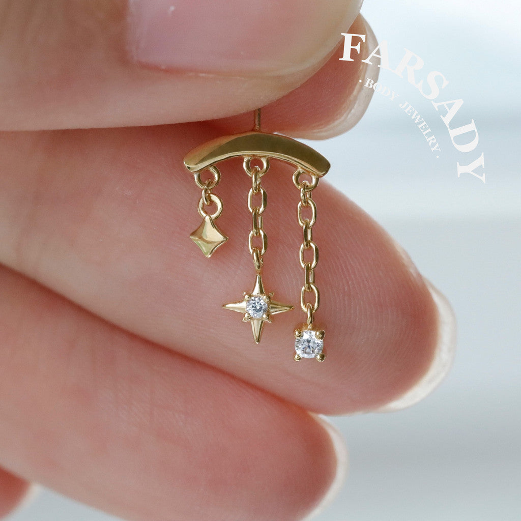 Star Dangle Threadless Push In Hidden Rook Stud
