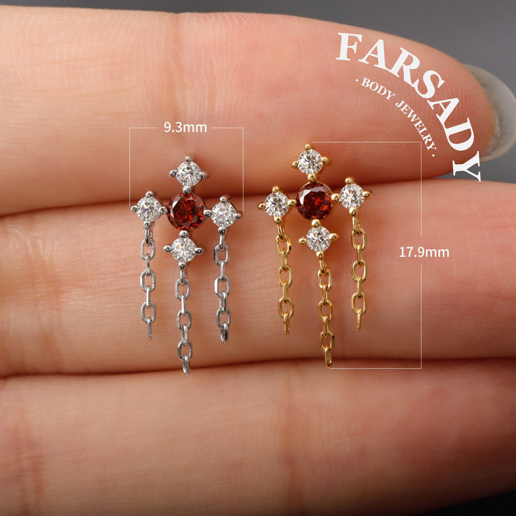 Red CZ Threadless Push In Stud