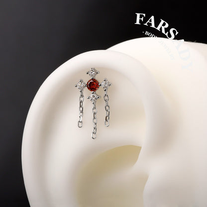 Red CZ Threadless Push In Stud