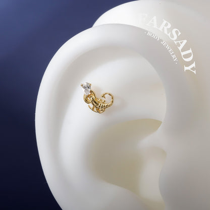 Crimson Scorpion Threadless Push In Helix Stud Earring