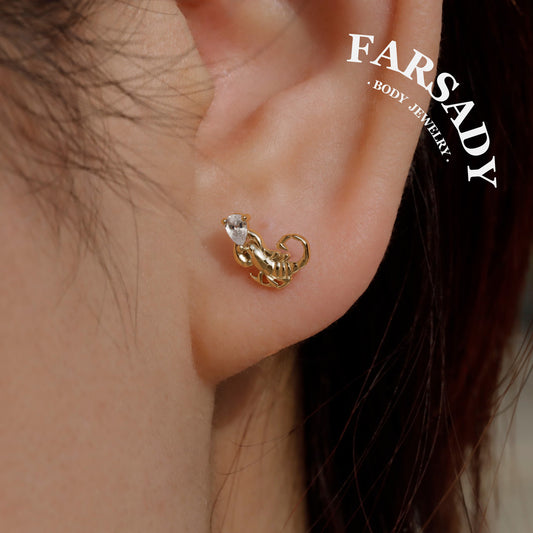 Crimson Scorpion Threadless Push In Helix Stud Earring