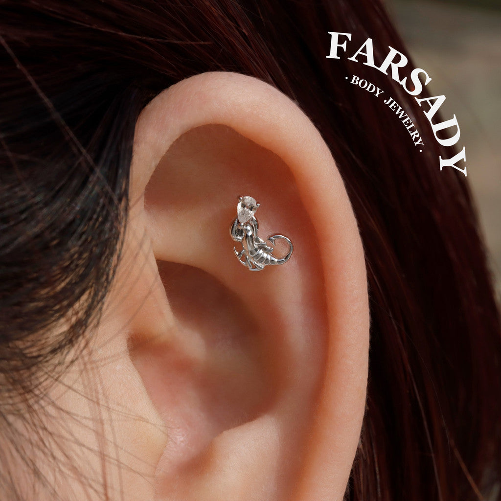 Crimson Scorpion Threadless Push In Helix Stud Earring