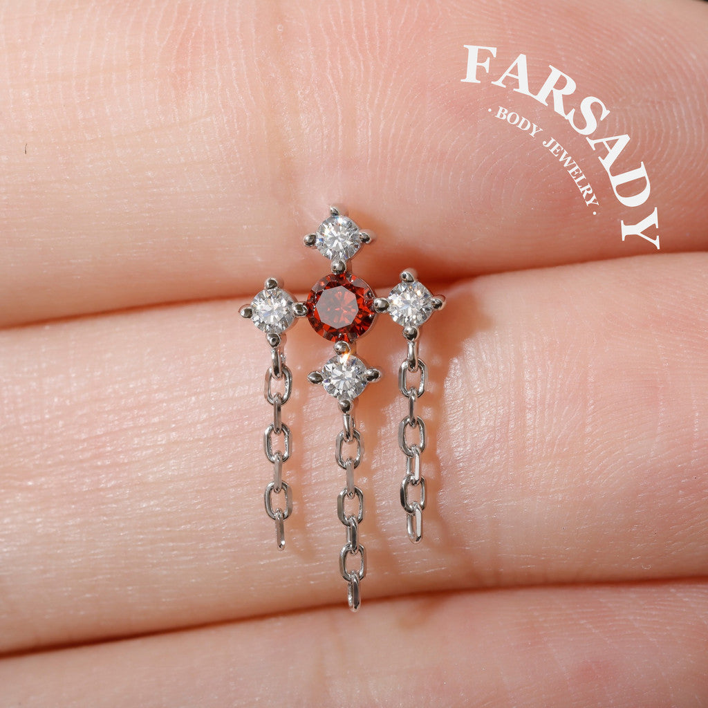 Red CZ Threadless Push In Stud