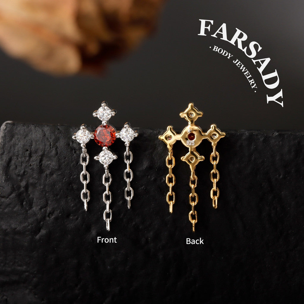 Red CZ Threadless Push In Stud