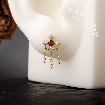 Red CZ Threadless Push In Stud