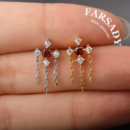 Red CZ Threadless Push In Stud