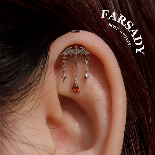 Gothic Red Threadless Push In  Cartilage Stud